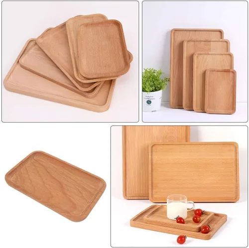 Vista 9 de Cabilock Organizador de frutas de madera maciza, bandeja decorativa para servir pasteles, postres, soporte de exhibición de vajilla de madera