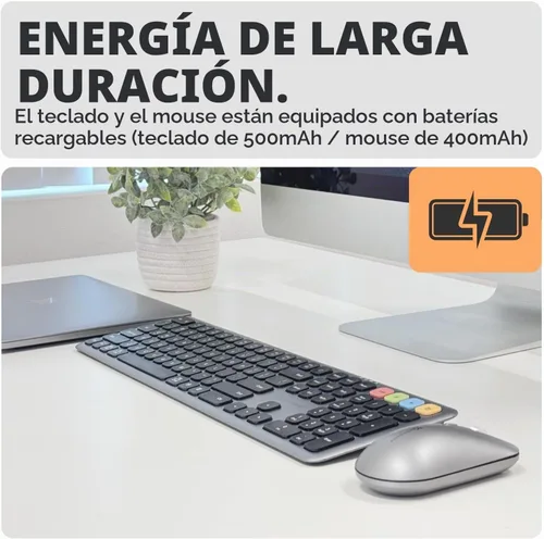 Vista 4 de X9 Combo de teclado y ratón inalámbrico Bluetooth (Bluetooth, 2.4Ghz, USB C con cable) - Teclado y ratón delgados recargables multidispositivo