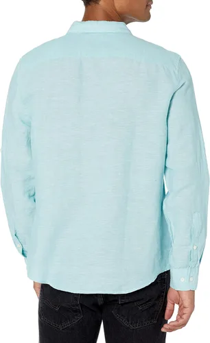 Vista 2 de Perry Ellis Camisa de algodón de lino sólido con botones para hombre (talla S-XX-L)
