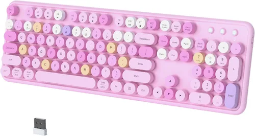 Vista 8 de Teclado Bluetooth inalámbrico colorido (negro-marrón) Conecta hasta 3 dispositivos simultáneamente, teclado Bluetooth de 2.4 GHz y modo dual