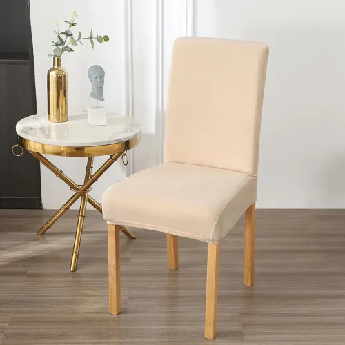 Vista 2 de Fundas para sillas de comedor, de terciopelo, elásticas, para sillas de comedor, 2 unidades, color beige