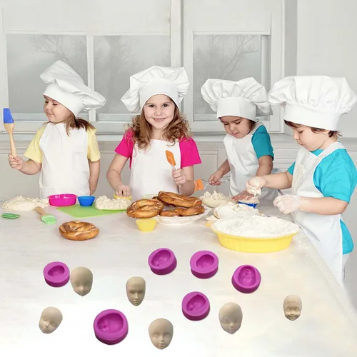 Vista 4 de Moldes de silicona para fondant, 6 paquetes de moldes de silicona de chocolate para cara de bebé, arcilla polimérica, muñeca, cara de elfo