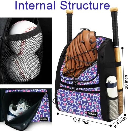 Vista 58 de Bolsa de béisbol juvenil con compartimento ventilado para zapatos, bolsa de bate de sóftbol para guantes de bateo, casco, equipo de teeball