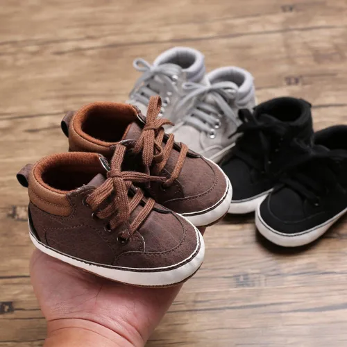 Vista 3 de Babelvit Zapatillas de lona con suela suave para bebé y niña, con cordones y cordones para bebé, botas unisex jasta el tobillo recién nacidos
