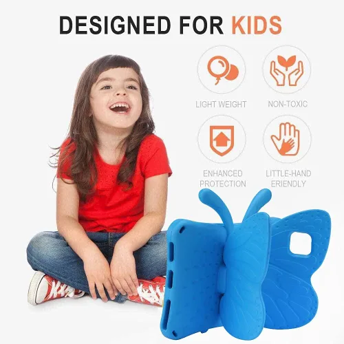 Vista 7 de FW Fire 7 - Funda para tablet para niños, Amazon Fire 7 2022, funda de mariposa con luz de atril, EVA, protección contra caídas, resistente, a