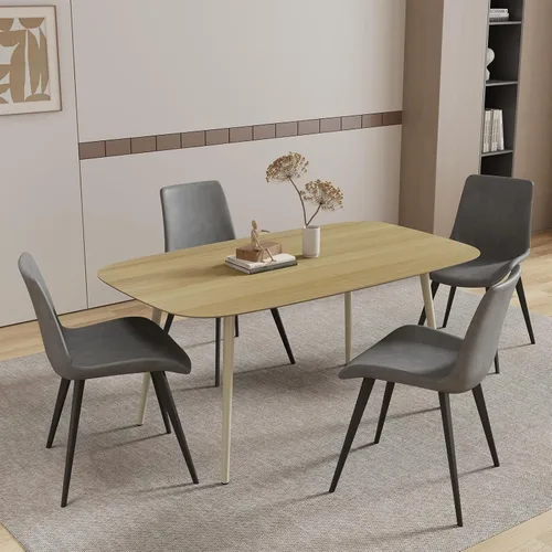 Vista 31 de HIPIHOM Mesa de comedor moderna de granja de 47.2 pulgadas, mesa de comedor rectangular de madera con patas de metal para 4 personas para comedor
