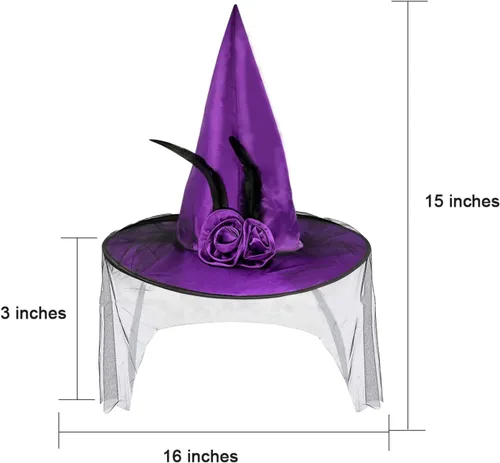 Vista 3 de Sombrero de bruja de Halloween con malla de encaje suave, flor de rosa y pluma, accesorio de disfraz de Halloween, sombrero de bruja