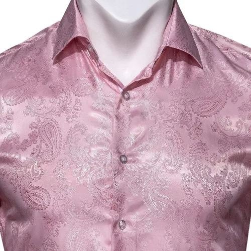 Vista 5 de Camisas de moda para hombre, camisa de vestir de manga larga con flores de cachemira de seda tejida para negocios, fiesta, diseño casual