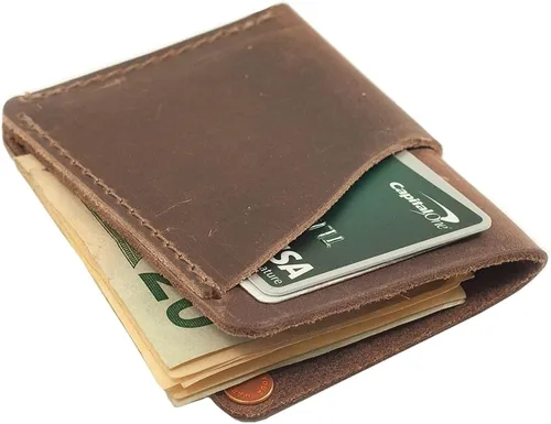 Vista 3 de Rustico Wave Wallet, Cartera de cuero para hombre, Café Oscuro, billetera estilizada