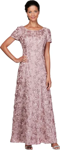 Vista 22 de Alex Evenings Women's Long Rosette Mother of The Bride Dress with Short Sleeves Bígaro cepillado
