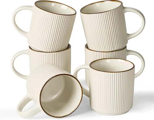 Vista 68 de famiware Juego de 4 tazas de café de 12 onzas, tazas de cerámica con asa Negro (Star-Black)