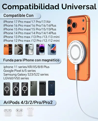 Vista 5 de Paquete de 2 cargadores inalámbricos magnéticos MagSafe para iPhone 17 y 16, almohadilla de carga rápida con 2 bloques de carga USB C de Apple