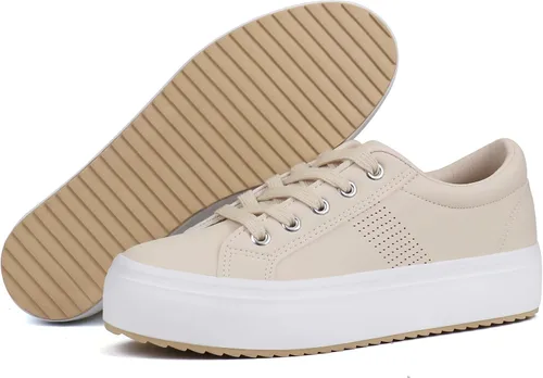 Vista 7 de JABASIC Zapatos deportivos de plataforma transpirables con cordones para mujer