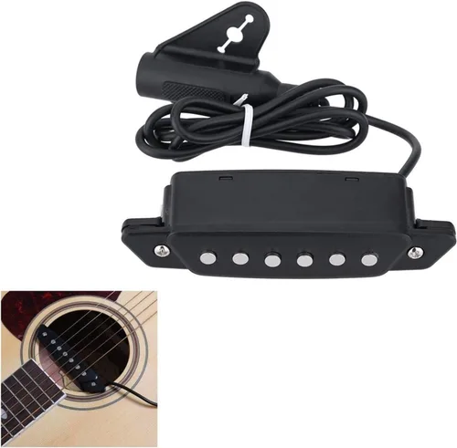 Vista 5 de 1pcs 6-String SH-85 Soundhole Pickup EQ Preamp Pickup con conector de alimentación activa para guitarra acústica folk, ukelele (negro arenado)