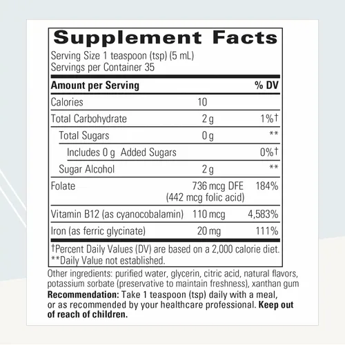 Vista 2 de Integrative Therapeutics Hierro líquido – Suplemento de apoyo energético* – con vitamina B12 y folato – Suplemento líquido para mayor comodidad