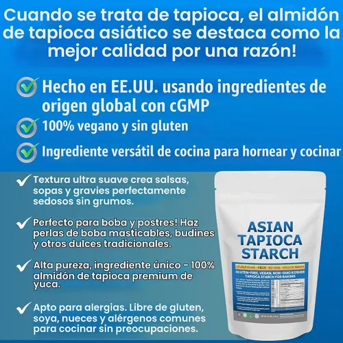 Vista 9 de Harina de tapioca para hornear – Polvo de almidón de tapioca bolsa de polietileno resellable de 2.5 libras – Sin OMG, sin gluten, vegano, kosher, a