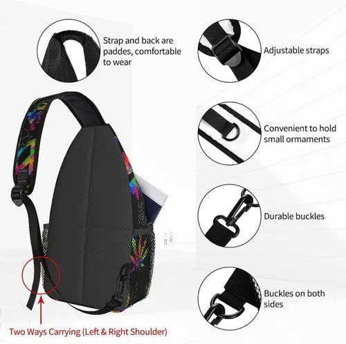 Vista 3 de Famame Mochila bandolera para el pecho, bolsa de hombro, gimnasio, ciclismo, viajes, senderismo, mochila para hombres y mujeres, MultiColor1