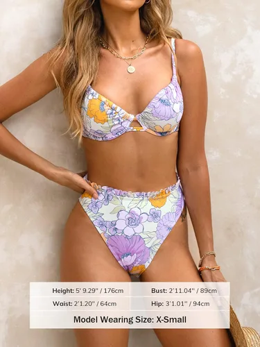 Vista 4 de CUPSHE Conjunto de bikini de dos piezas para mujer, cintura alta, push up, atrevido y con cordón