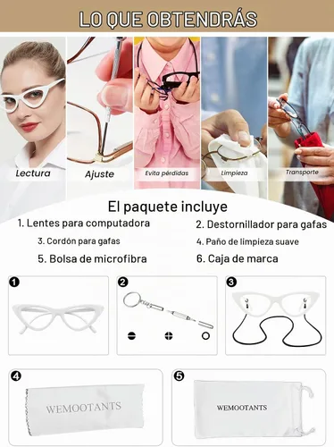 Vista 6 de Gafas de lectura únicas para mujer, con bloqueo de luz azul, estilo retro de ojo de gato blanco (B- White)