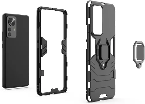 Vista 4 de Compatible con funda Xiaomi Mi 12 Pro, soporte de agarre de anillo de metal, a prueba de golpes (funciona con soporte magnético para automóvil)