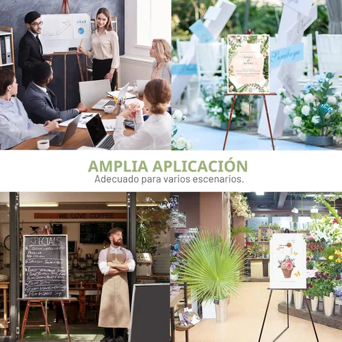 Vista 5 de Conda Trípode de madera de 63 pulgadas con bandeja, caballete ajustable con marco A para letrero de boda, caballetes plegables para pintar lienzos
