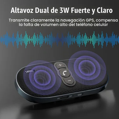 Vista 2 de Altavoz Bluetooth para coche manos libres: Altavoz Bluetooth de 6 W para teléfono celular - Kit de coche manos libres inalámbrico Soporte Siri