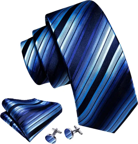 Vista 98 de Barry.Wang Juego de corbatas para hombre, corbata de seda a rayas, tejido a cuadros, gemelos formales, negocios, boda