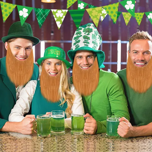 Vista 4 de 4PCS Fake Beards Halloween Wizard Gnome Beard Cosplay Costume Marrón