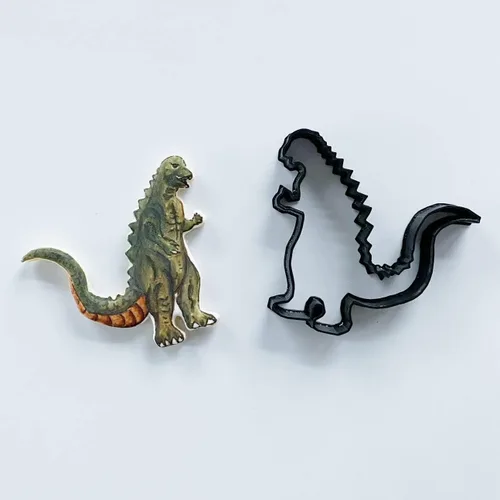 Vista 3 de Cortadores de galletas de dinosaurio gigante, monstruo reptil, personajes de película y huella de dinosaurio, hechos en los Estados Unidos
