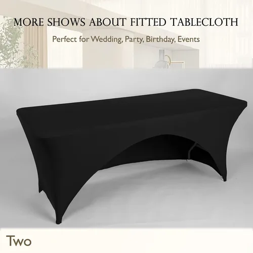 Vista 7 de Funda de mesa de poliéster ajustada de 4 pies con spandex, cubierta de mesa elástica, protector de mesa con parte trasera abierta - Negro