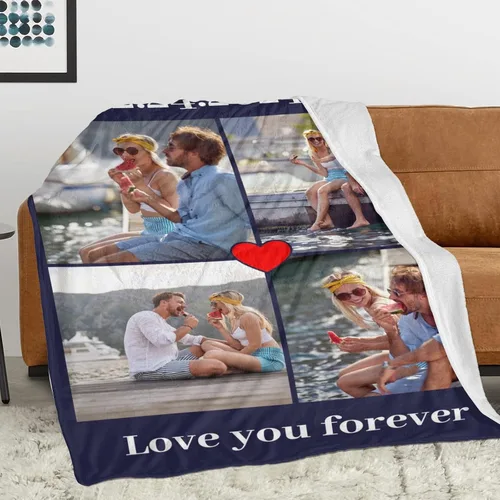 Vista 2 de Artsadd Manta personalizada con collage de texto fotográfico, manta de fotos personalizada para hombres, mujeres, él o ella, manta personalizada