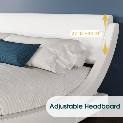 Vista 4 de WEEWAY Base de cama moderna tapizada de tamaño matrimonial, cama de trineo de piel sintética con cabecera ajustable, soporte de listones de madera
