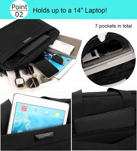 Vista 3 de zhongningyifeng Maletín para laptop de 14 pulgadas para hombres y mujeres, impermeable, de nailon, ligero, para el hombro, para negocios, oficina