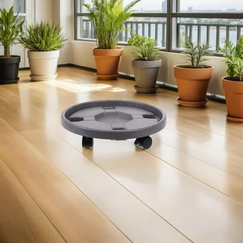 Vista 5 de 2pcs Round Plant Stand Roller Trolley with Brake Casters, Plastic Thickened Base with 360° Swivel Wheels, Water-catching Tray, for Planter Boxes and