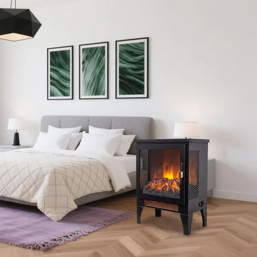 Vista 8 de Calentador eléctrico independiente de chimenea de 17 pulgadas con efecto de llama 3D (negro, 17 pulgadas)