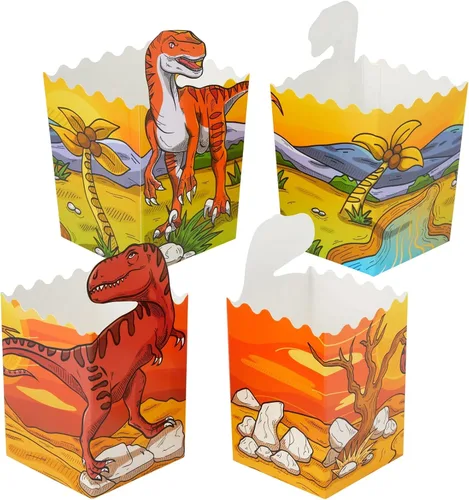Vista 7 de BLUE PANDA Cajas de palomitas de maíz de dinosaurio, paquete de 60, multicolor, 4 diseños, cajas de palomitas de maíz a granel para suministros