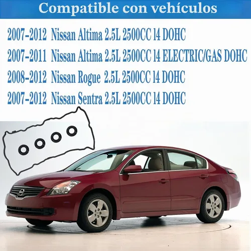 Vista 2 de VS50777R solo para aluminio Nissan Altima 2.5 junta de tapa de válvula con 4 sellos de chispa, código de motor Rogue Sentra 2.5L QR25DE 2007 2008