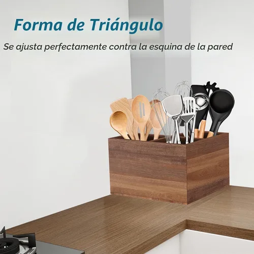 Vista 7 de Suli Soporte extra grande para utensilios de cocina con 3 compartimentos, organizador de utensilios de esquina para encimera, organizador