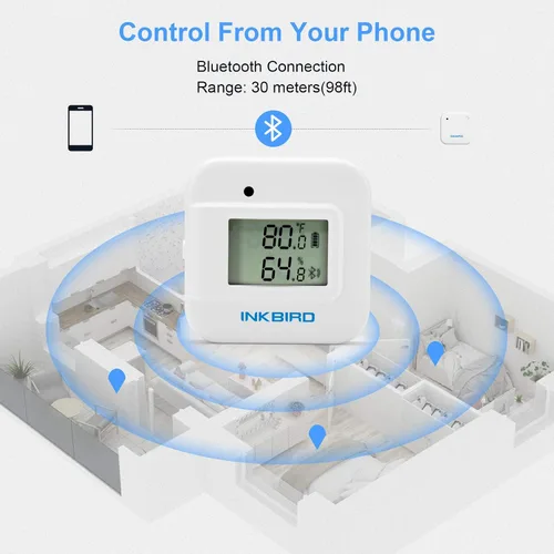 Vista 4 de Inkbird Termómetro inteligente Monitor de temperatura y humedad higrómetro para interiores, aplicación gratuita para iOS y Android, versión IBS-TH2