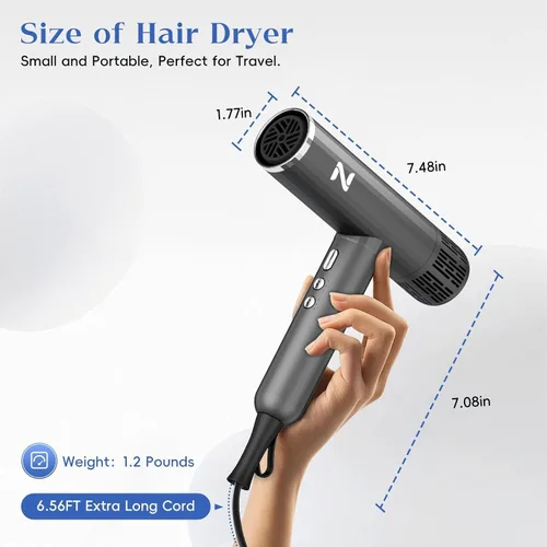 Vista 7 de Secador de Pelo Iónico Profesional Natrial con Difusor para Cabello Rizado, Secador de Soplado de Alta Velocidad de 1600W y 110000RPM para Mujeres
