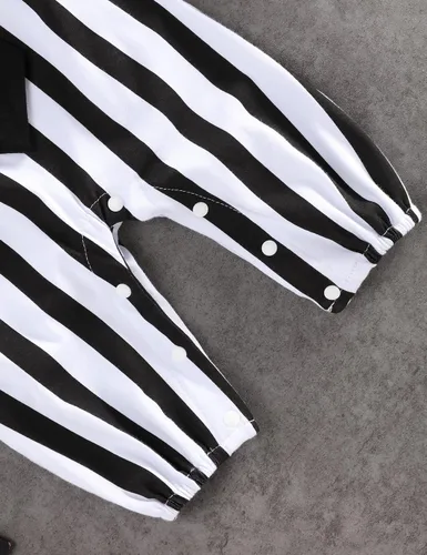 Vista 5 de RCPATERN Ropa de bebé de Halloween Mono de rayas blancas y negras para bebés de 0 a 24 meses
