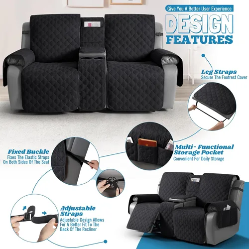 Vista 3 de TAOCOCO Funda para Sillón de Dos Plazas Reclinable 100% Impermeable con Consola Central, Funda de Sofá Reclinable Reversible para 2 Asientos