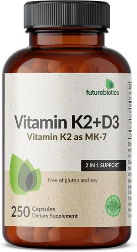 Vista 5 de Futurebiotics Vitamina K2 (MK7) con suplemento D3 - Fórmula sin OGM - 5000 UI de vitamina D3 y 90 microgramos de vitamina K2 MK-7, 250 cápsulas