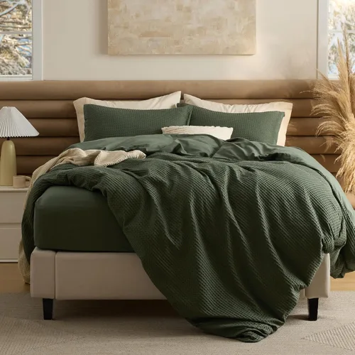 Vista 26 de Bedsure Funda de edredón de 100% algodón tamaño individual, tejido gofre, color blanco coco, GentleSoft y transpirable, juego de cama para regalo, 2