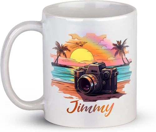 Vista 9 de Taza de café personalizada con nombre, taza de regalo personalizada para amantes de la fotografía, amigos, familia, taza de té blanca de 11 o 15