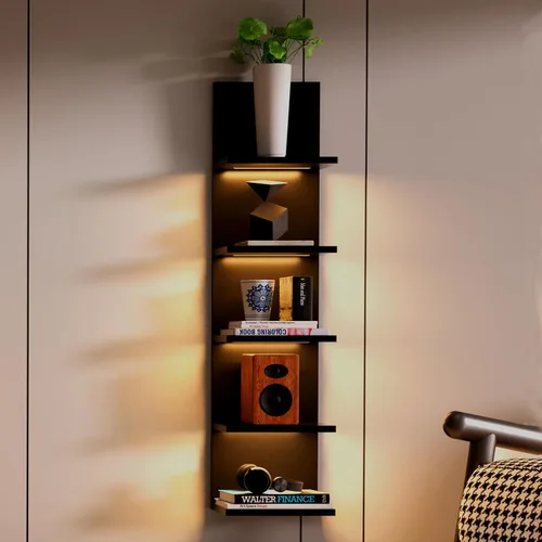 Vista 9 de Estantes de pared de 5 niveles con luz LED, estante de columna vertical, almacenamiento flotante, organizador de decoración del hogar, estante