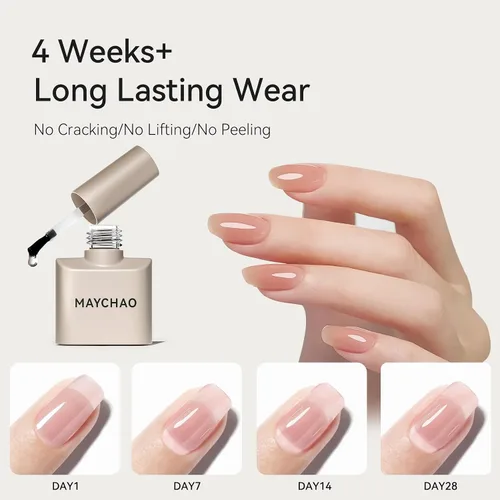 Vista 6 de MAYCHAO Gel constructor de uñas color rosa nude, fortalecedor de uñas de 0.5 onzas líquidas en una botella, gel duro para extensión de uñas, secado