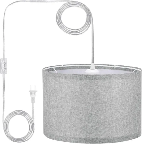 Vista 10 de PATIKIL - Lámpara colgante con enchufe, lámpara de 15 pies con cable de cuerda y interruptor de encendido/apagado, pantalla de tela de lino, enchufe