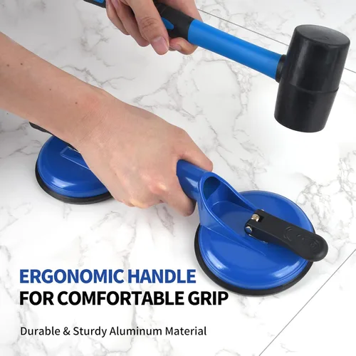 Vista 7 de Herramienta fijadora de huecos de piso para reparación de huecos de piso laminado, incluye ventosa y maza, kit azul
