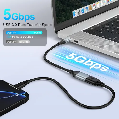 Vista 3 de Adaptador USB C a USB 3.0, adaptador OTG para Android iPhone 16e/16/16 Pro/16 Pro Max/16 Plus/15/15 Pro/15 Pro Max/15 Plus, tipo C macho a USB
